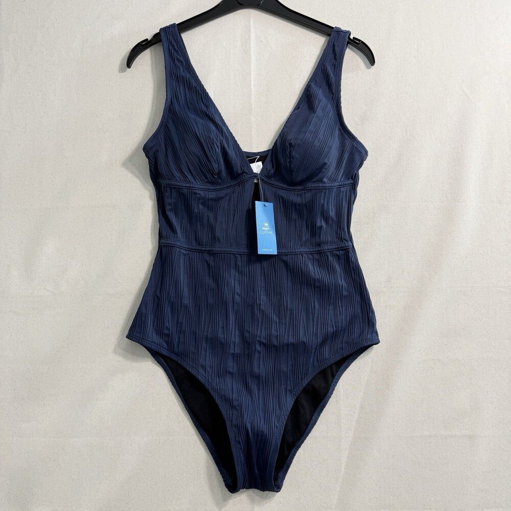 NWT Cupshe One Pc Swimsuit Women Blue Pleated Size Medium